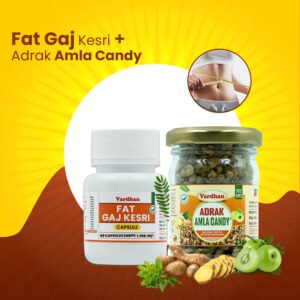 Fat Gaj Kesri Capsules and Adrak Amla Candy – Ayurvedic digestive care combo for acidity, gas, and inflammation relief.